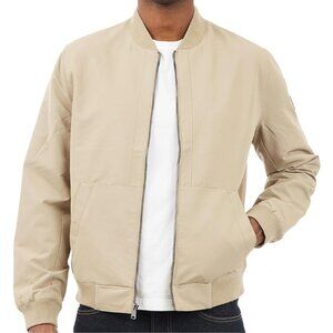 Men's Light Khaki Classic Bomber Style Jacket Coat Cuffs Collar Designed Zip Up